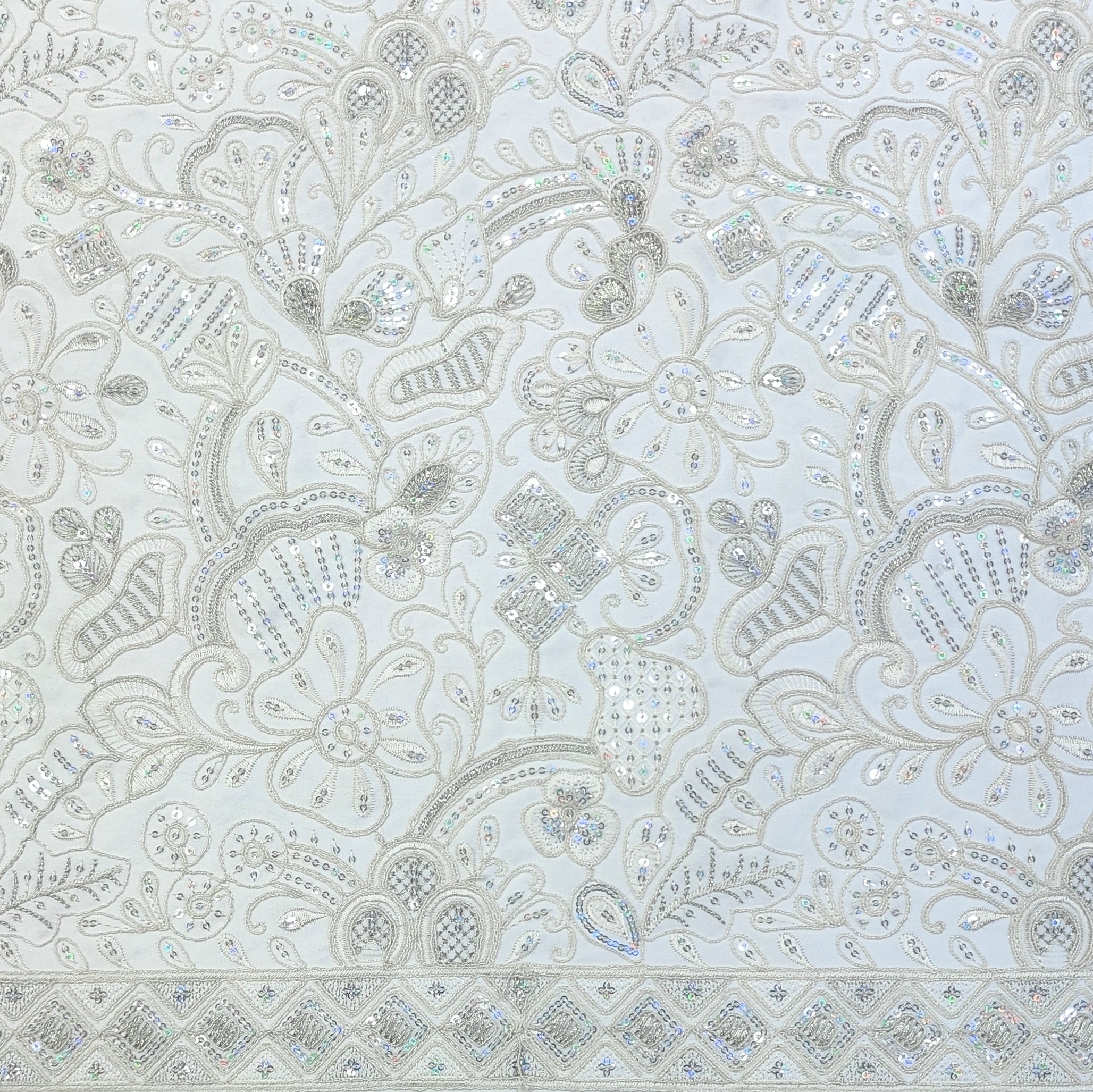 Kurta Fabric ManTire Designer Silk Lucknowi Chikankari Embroidery Colour Ash White